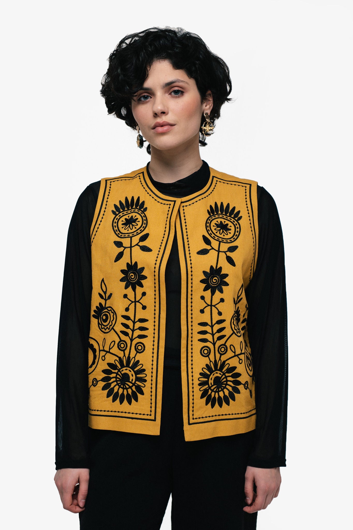 Embroidered Elegant Vest "Petrykivka" Ocher Ornament