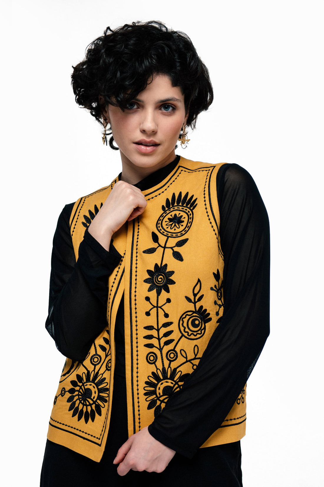 Embroidered Elegant Vest "Petrykivka" Ocher Ornament