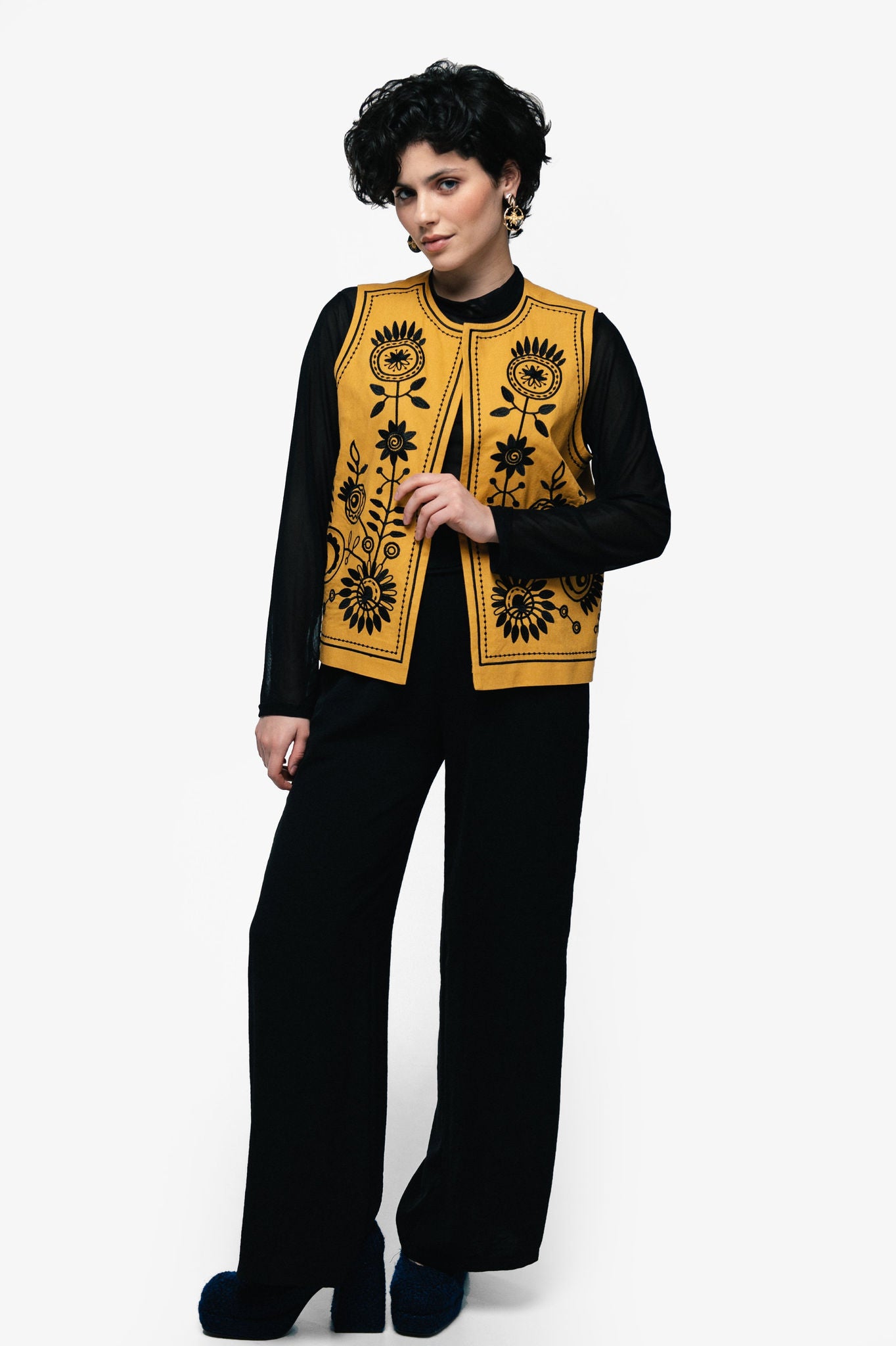 Embroidered Elegant Vest "Petrykivka" Ocher Ornament
