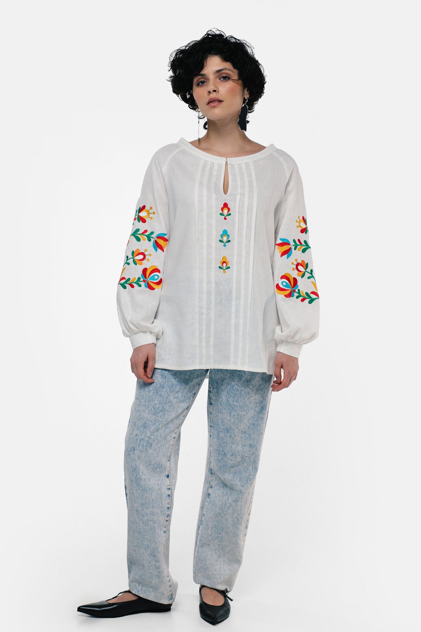 Embroidered Shirt "Dykanka" Milky Color Ornament
