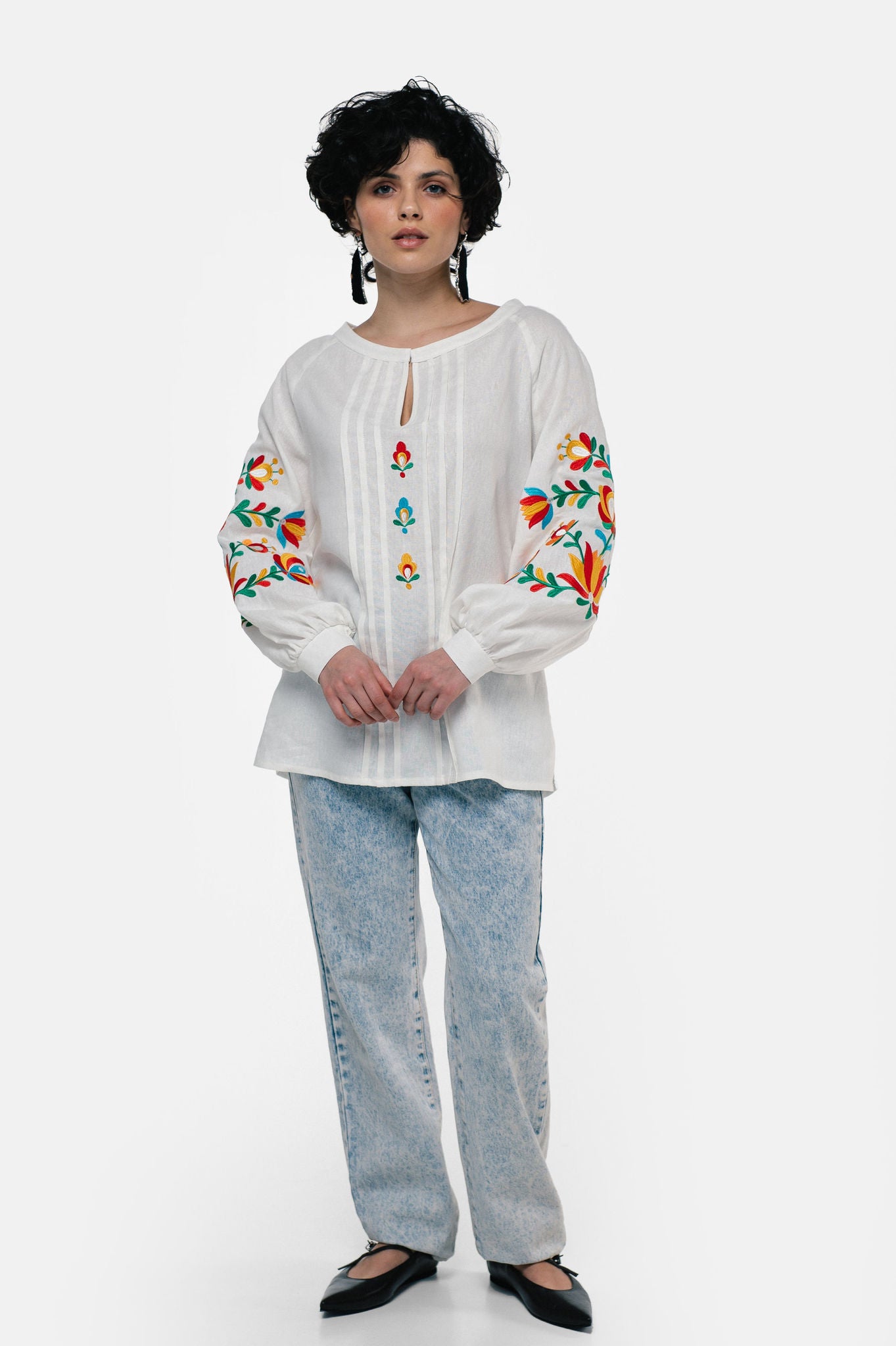 Embroidered Shirt "Dykanka" Milky Color Ornament