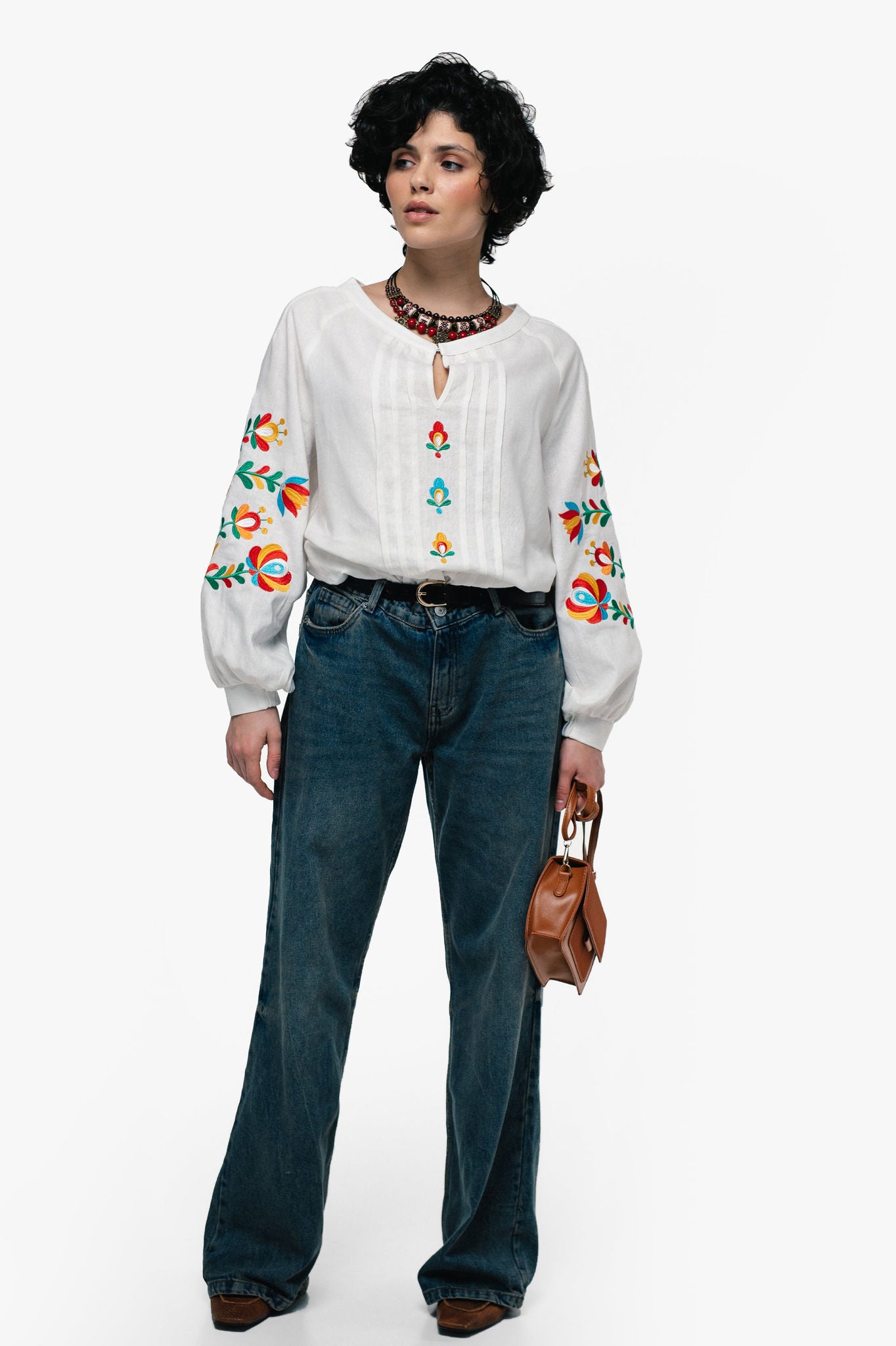Embroidered Shirt "Dykanka" Milky Color Ornament