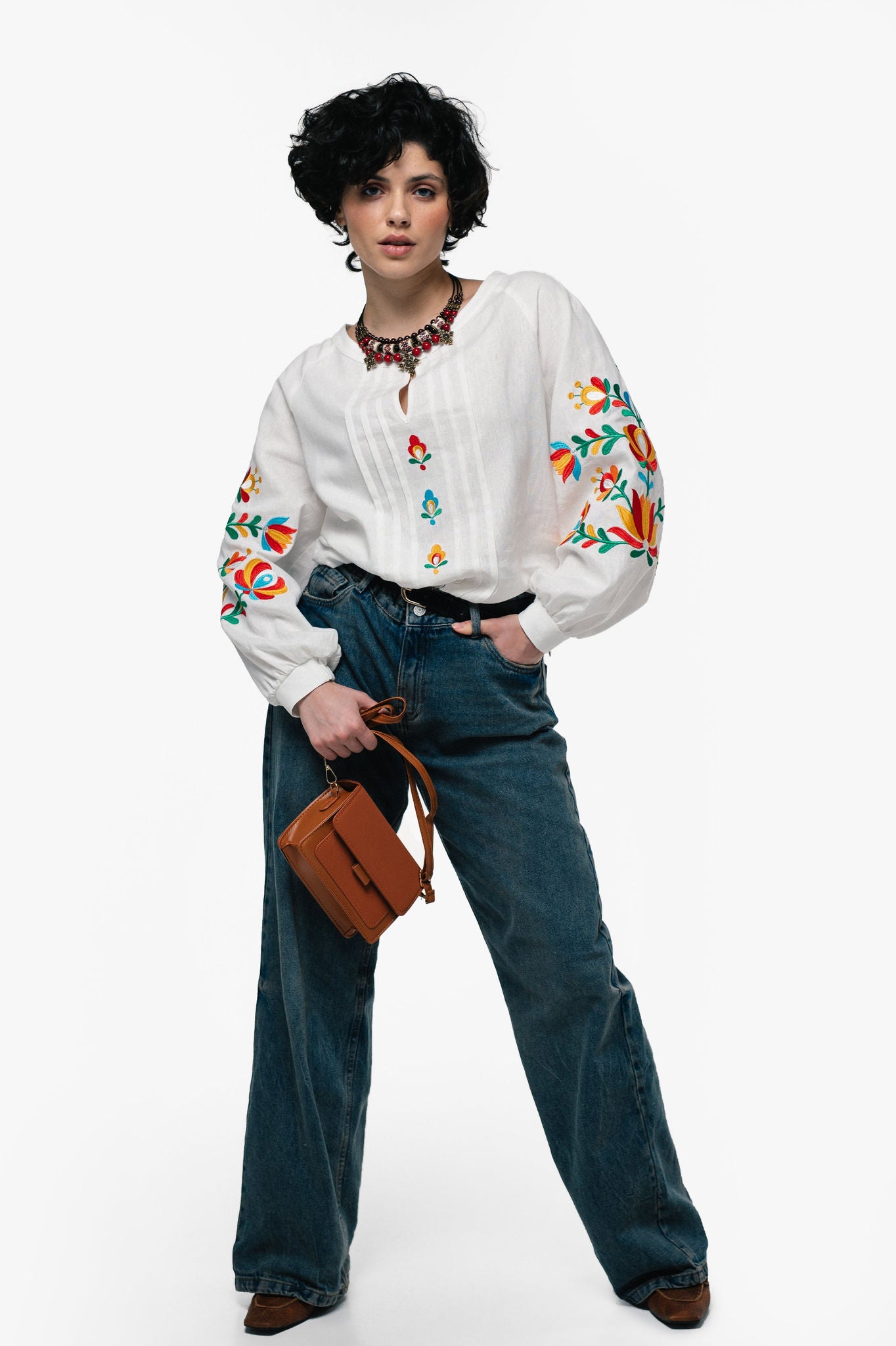 Embroidered Shirt "Dykanka" Milky Color Ornament