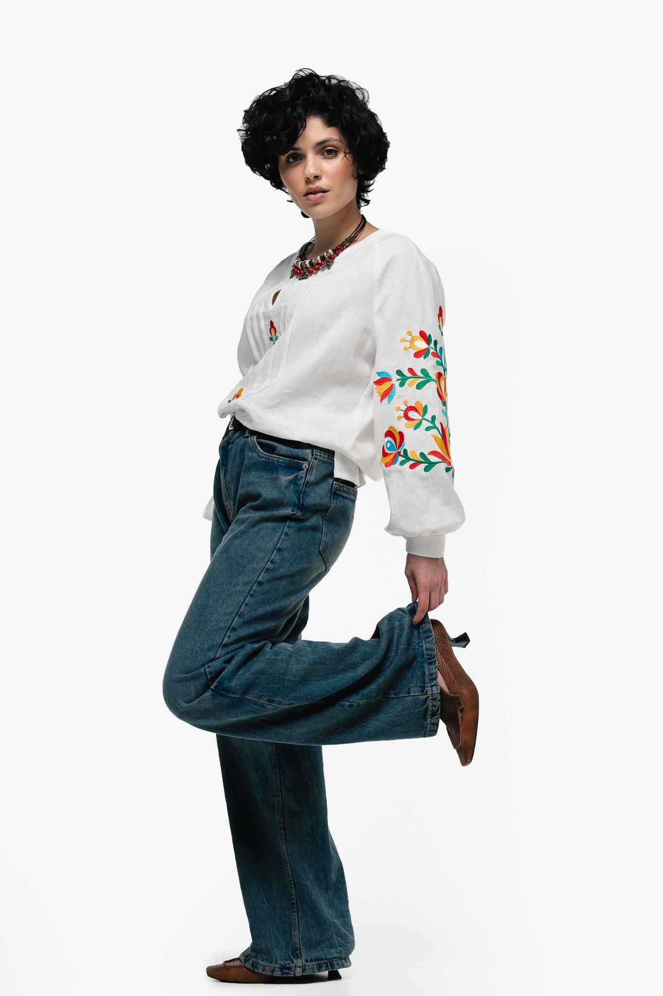 Embroidered Shirt "Dykanka" Milky Color Ornament