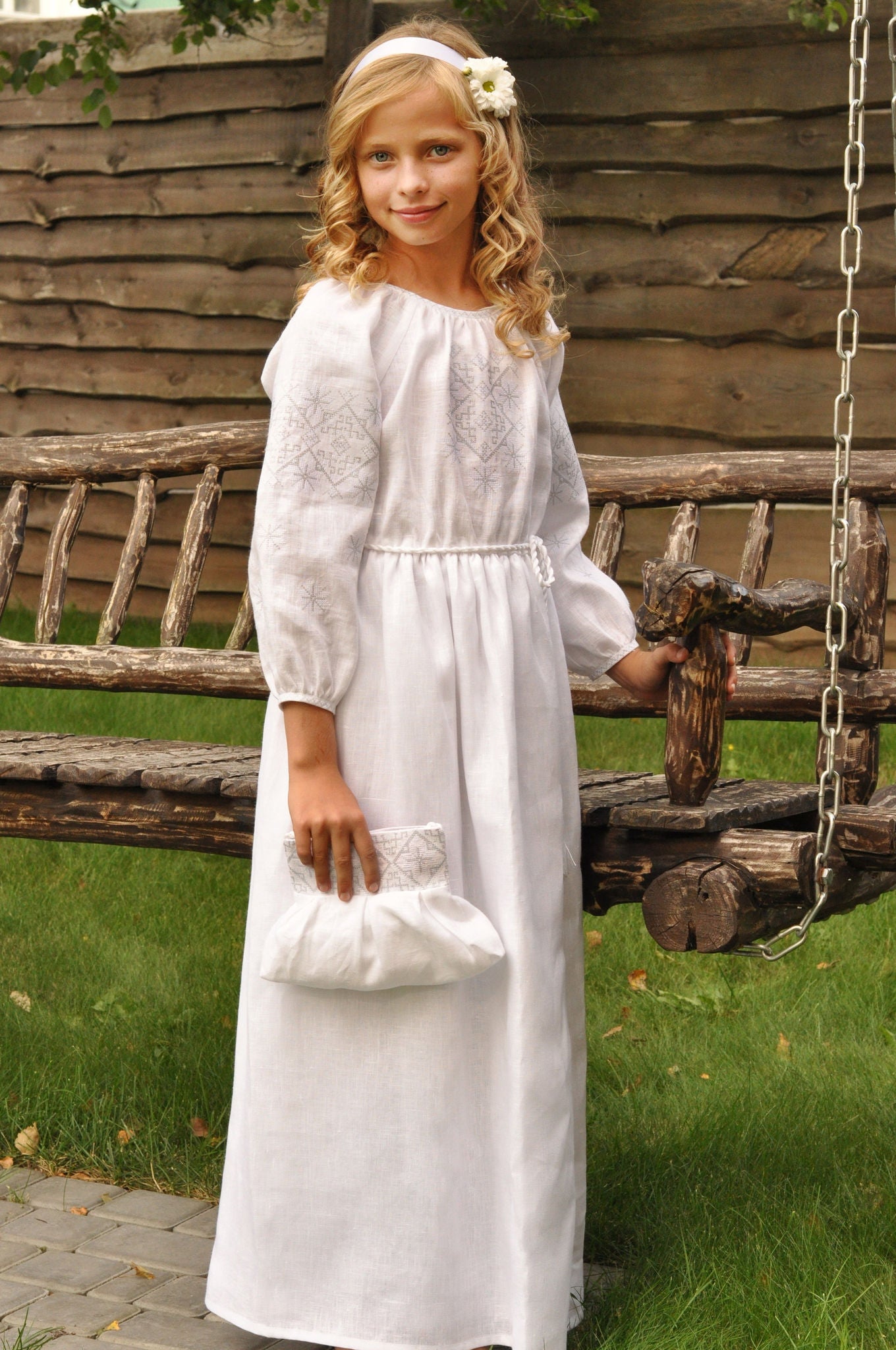 Embroidered White Dress Ornament