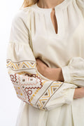 Ethnic Dress In Milky Color With Delicate Accents Ornament