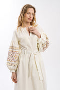 Ethnic Dress In Milky Color With Delicate Accents Ornament