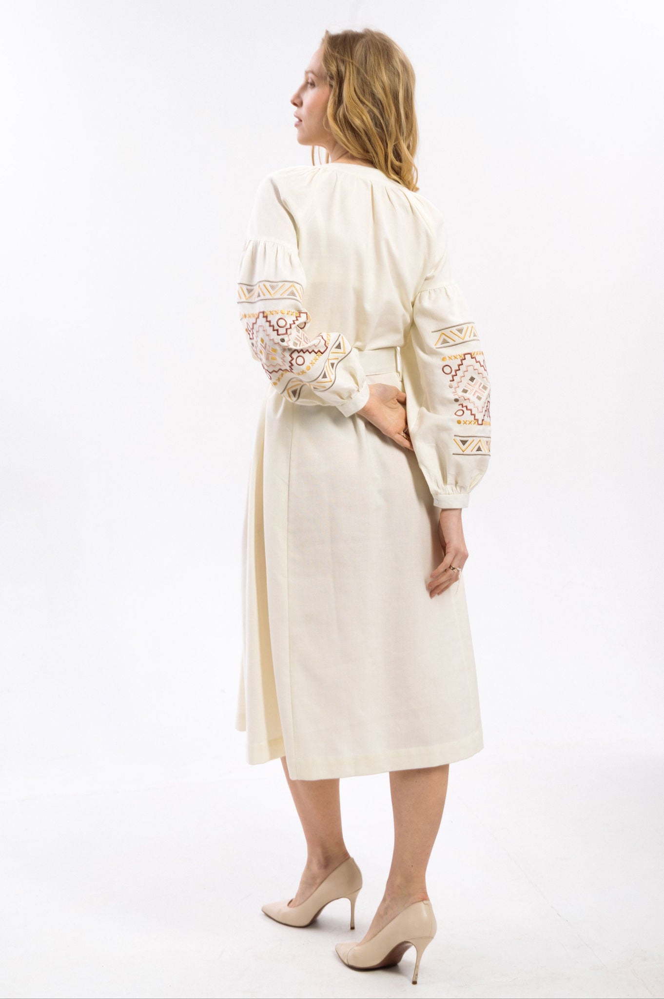 Ethnic Dress In Milky Color With Delicate Accents Ornament