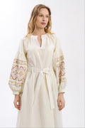 Ethnic Dress In Milky Color With Delicate Accents Ornament