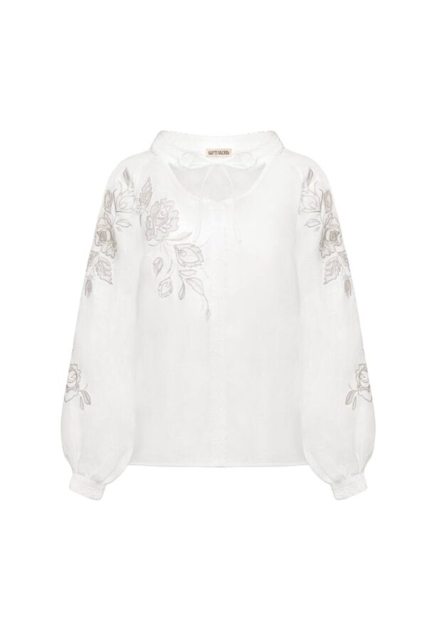 Linen Blouse With Designer Ornament "Rose" Ornament