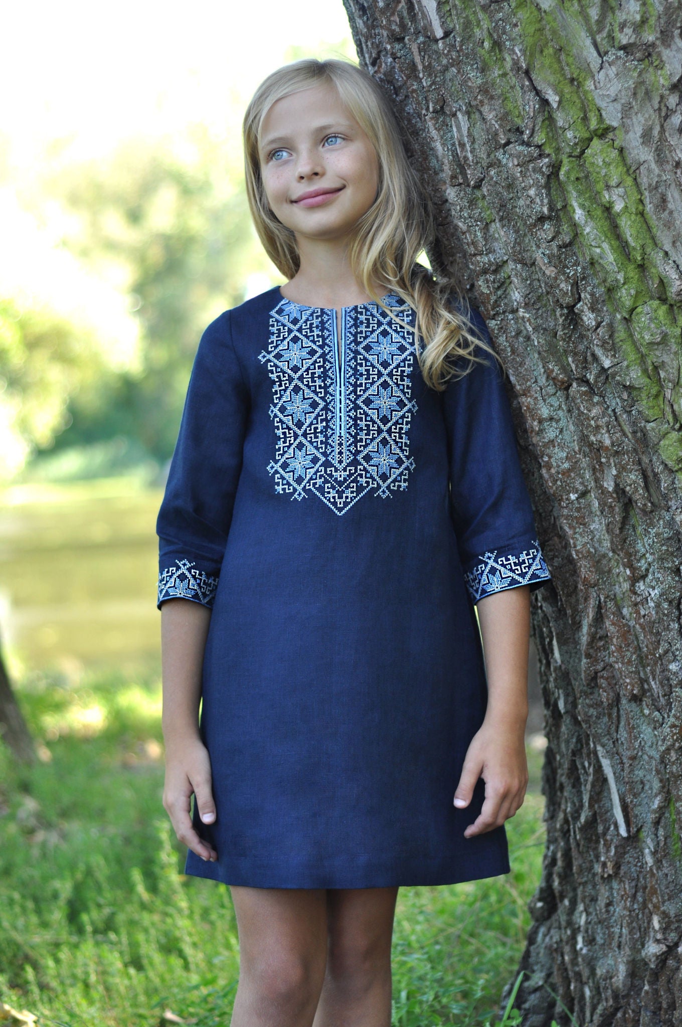 Linen Dress With Embroidery Ornament