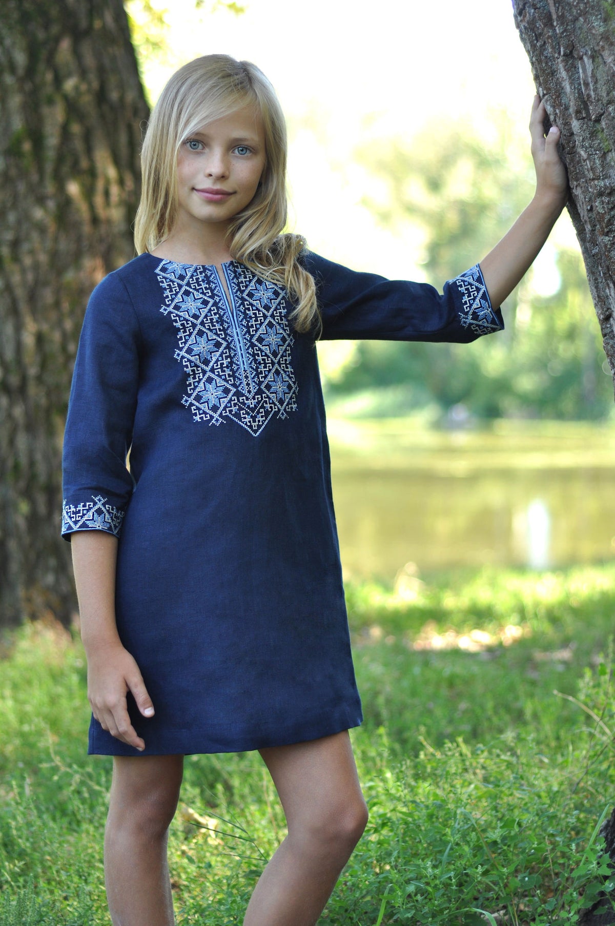 Linen Dress With Embroidery Ornament