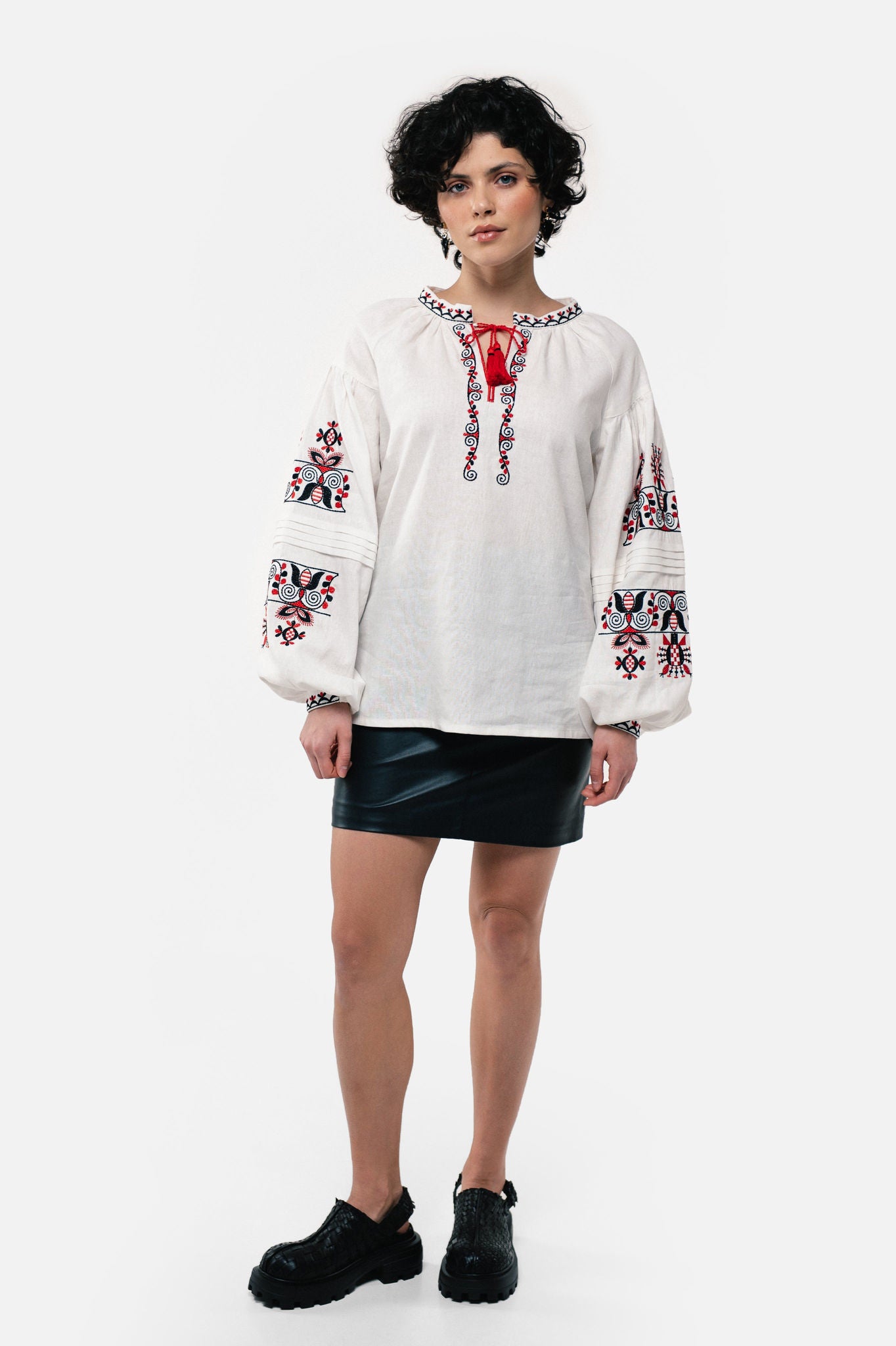 Linen Embroidered Shirt "Bereginya" Milk Ornament