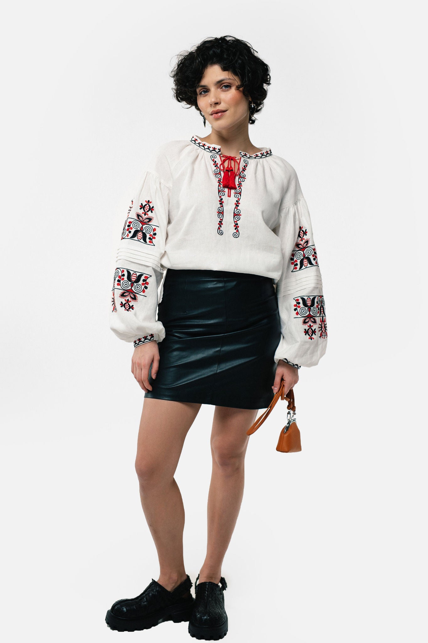 Linen Embroidered Shirt "Bereginya" Milk Ornament