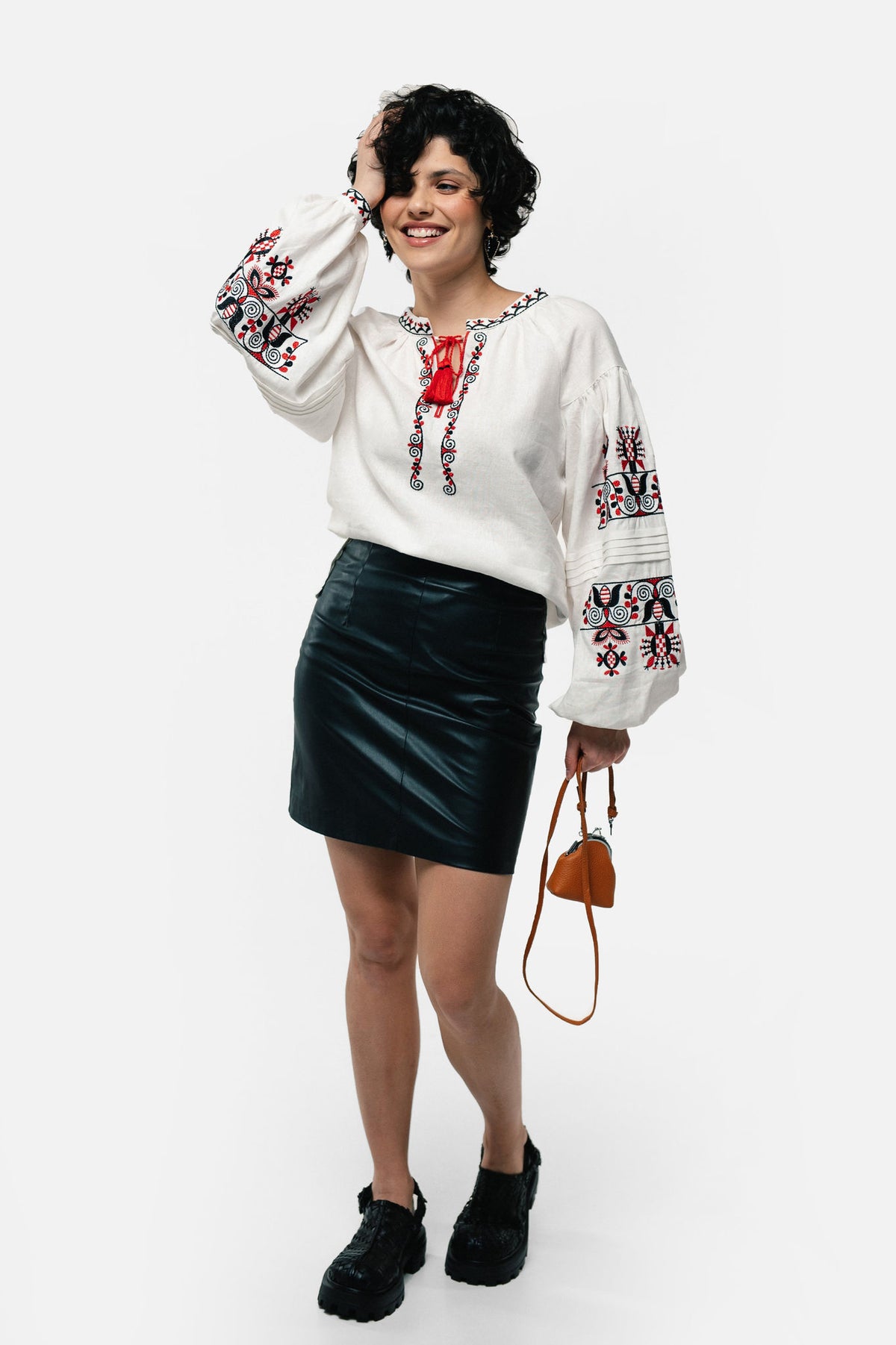 Linen Embroidered Shirt "Bereginya" Milk Ornament