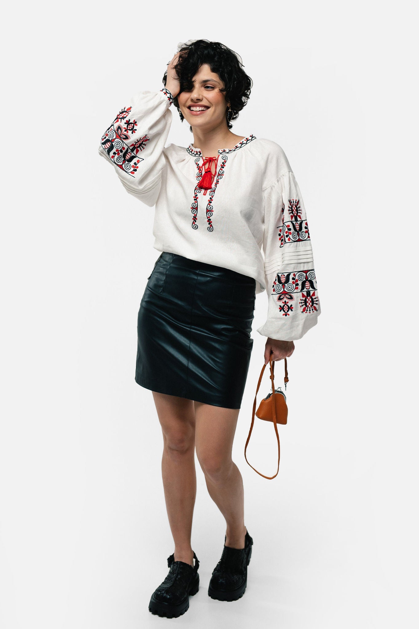 Linen Embroidered Shirt "Bereginya" Milk Ornament