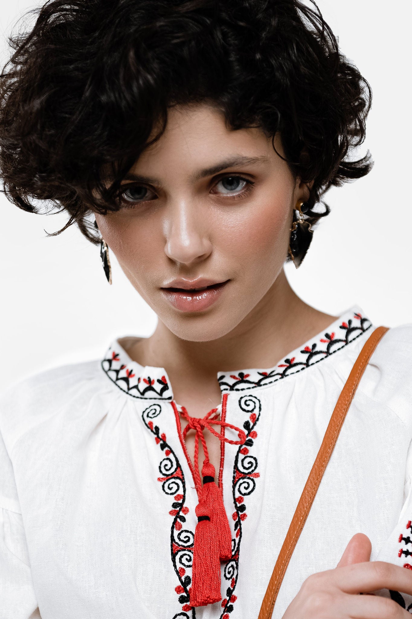 Linen Embroidered Shirt "Bereginya" Milk Ornament