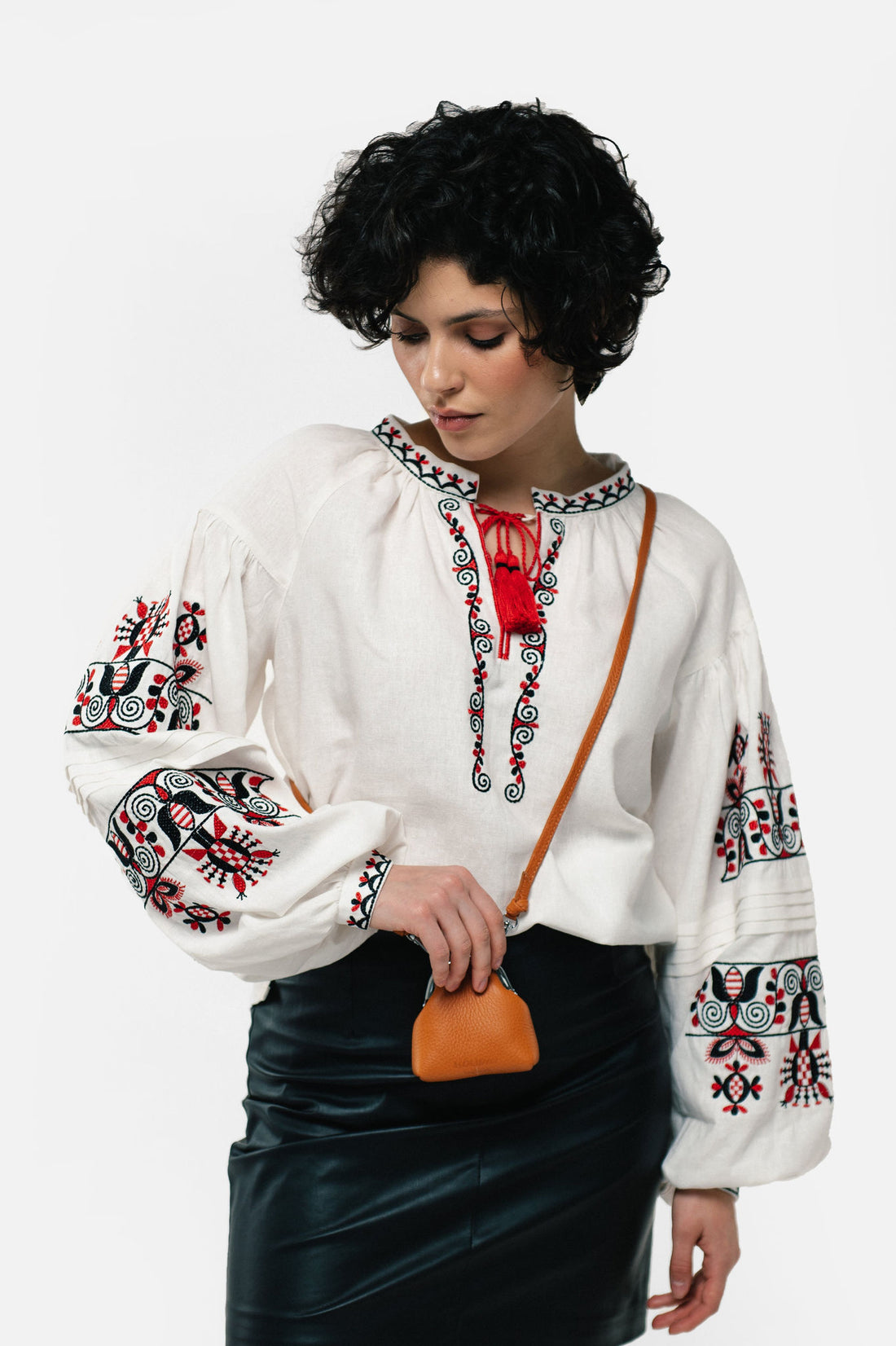 Linen Embroidered Shirt "Bereginya" Milk Ornament