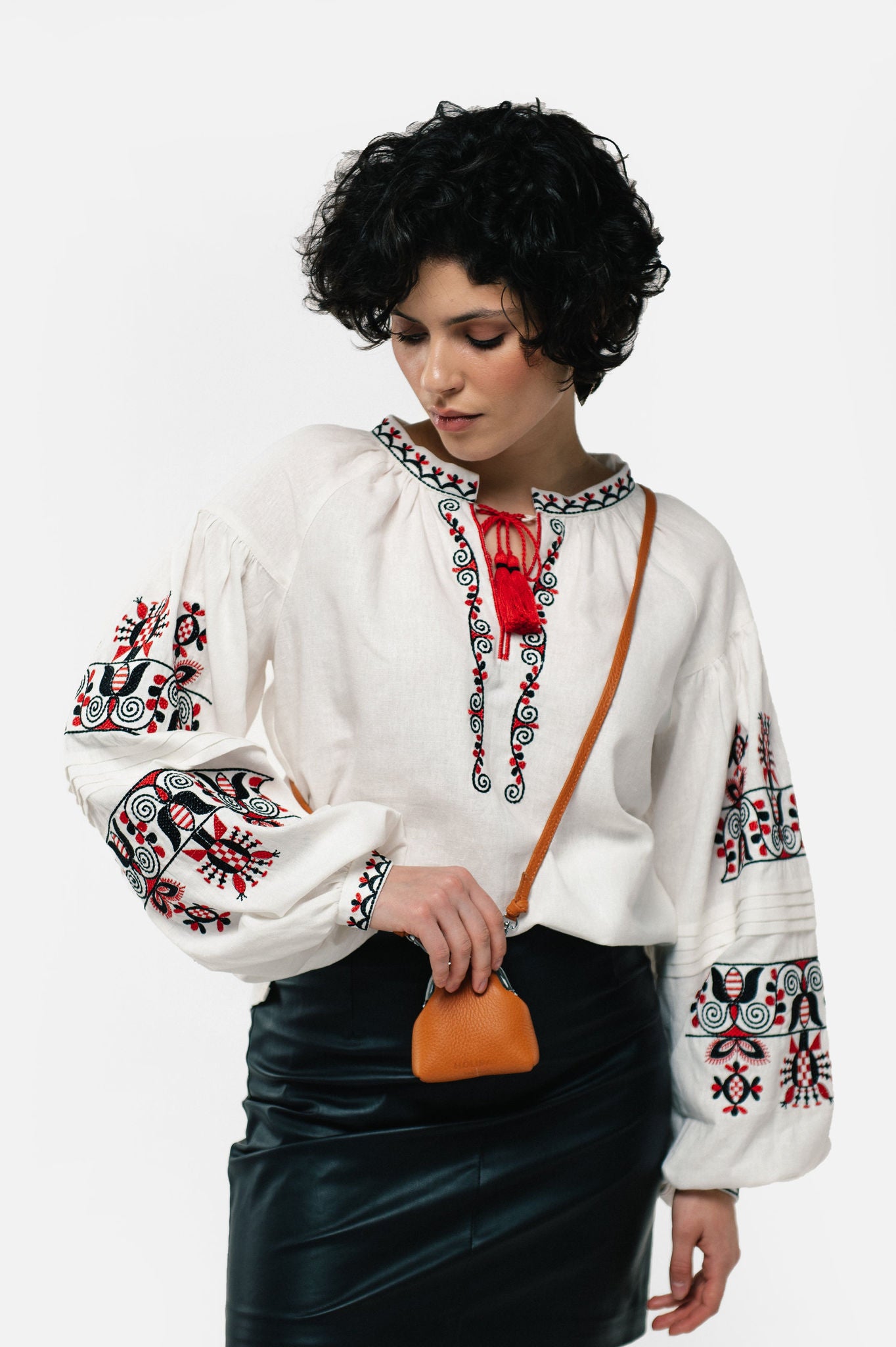 Linen Embroidered Shirt "Bereginya" Milk Ornament