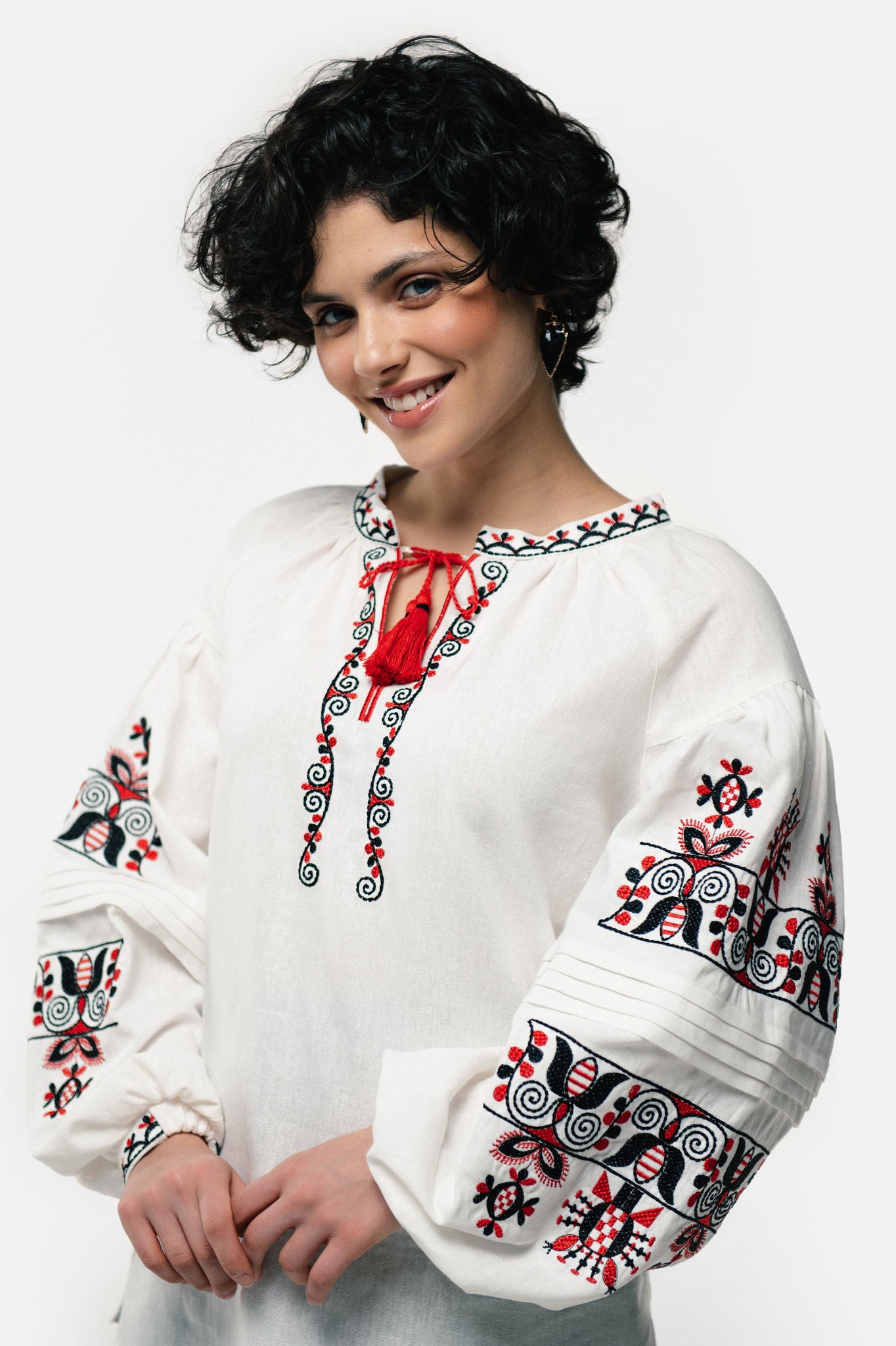 Linen Embroidered Shirt "Bereginya" Milk Ornament