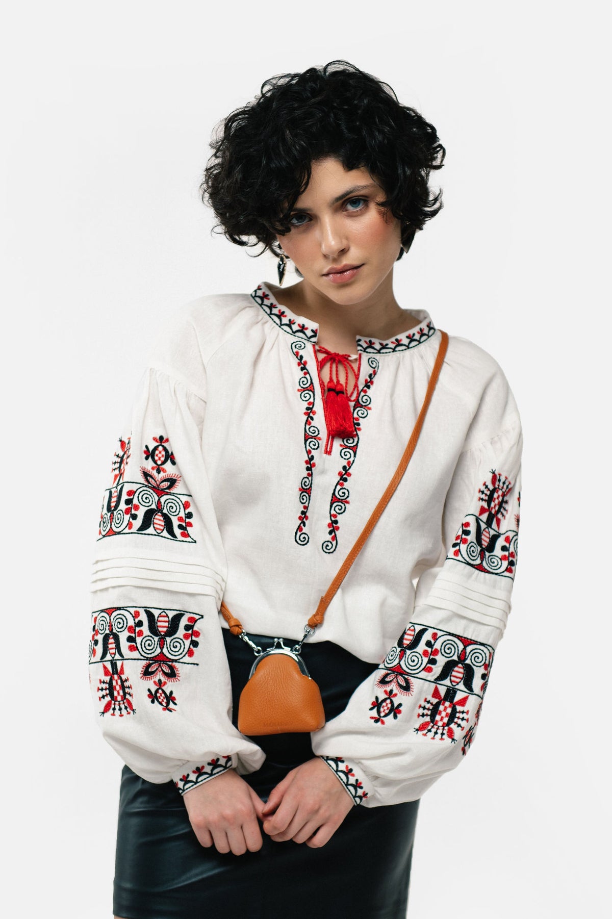 Linen Embroidered Shirt "Bereginya" Milk Ornament