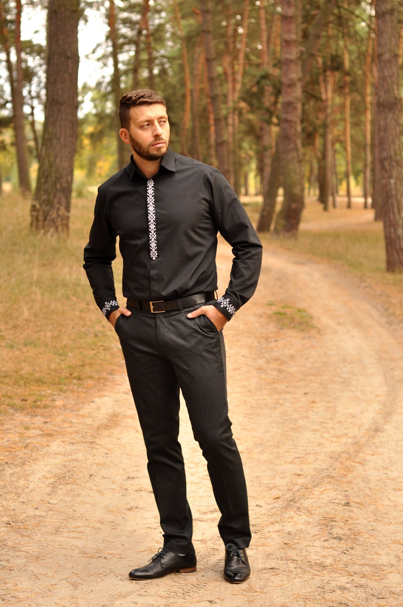 Men's Shirt and Women's Evening Dress in Ukrainian Style Ornament