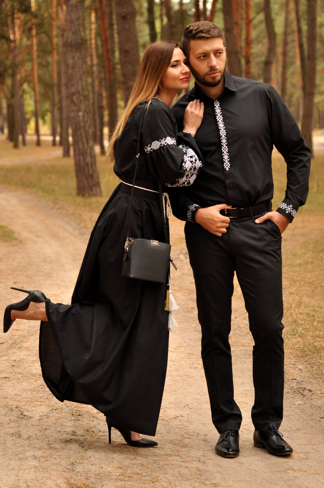 Men's Shirt and Women's Evening Dress in Ukrainian Style Ornament