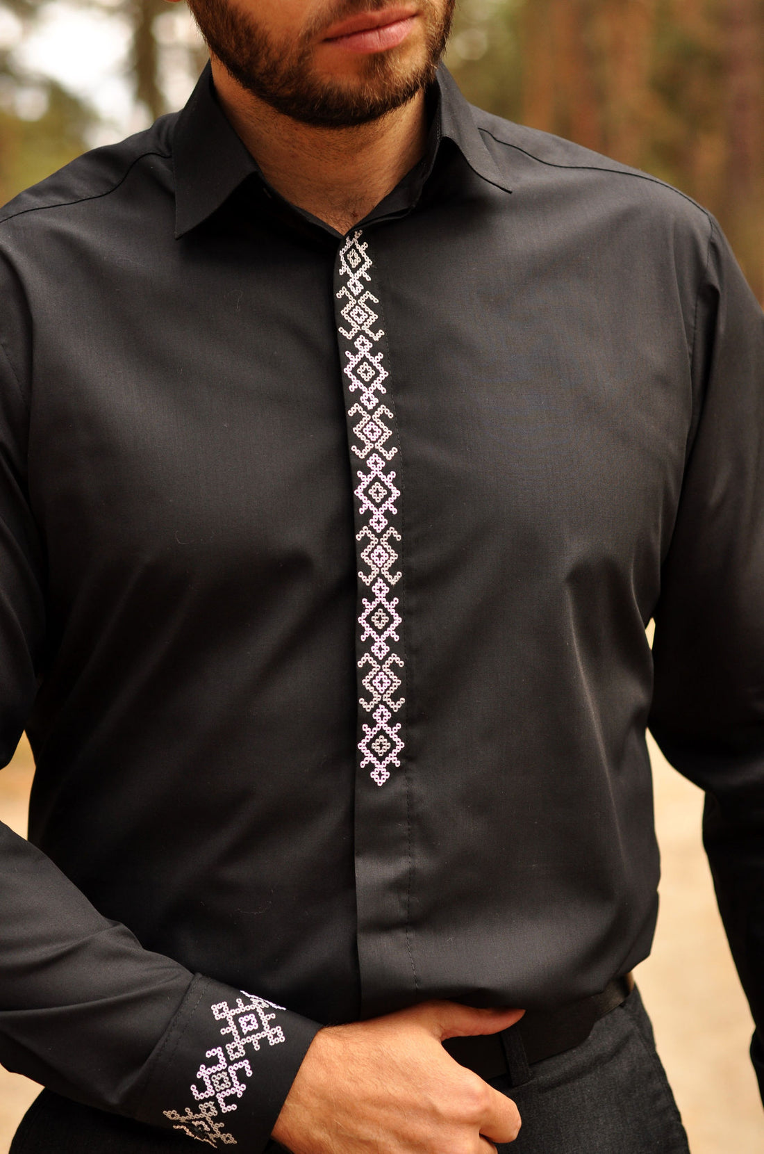 Men's Shirt and Women's Evening Dress in Ukrainian Style Ornament