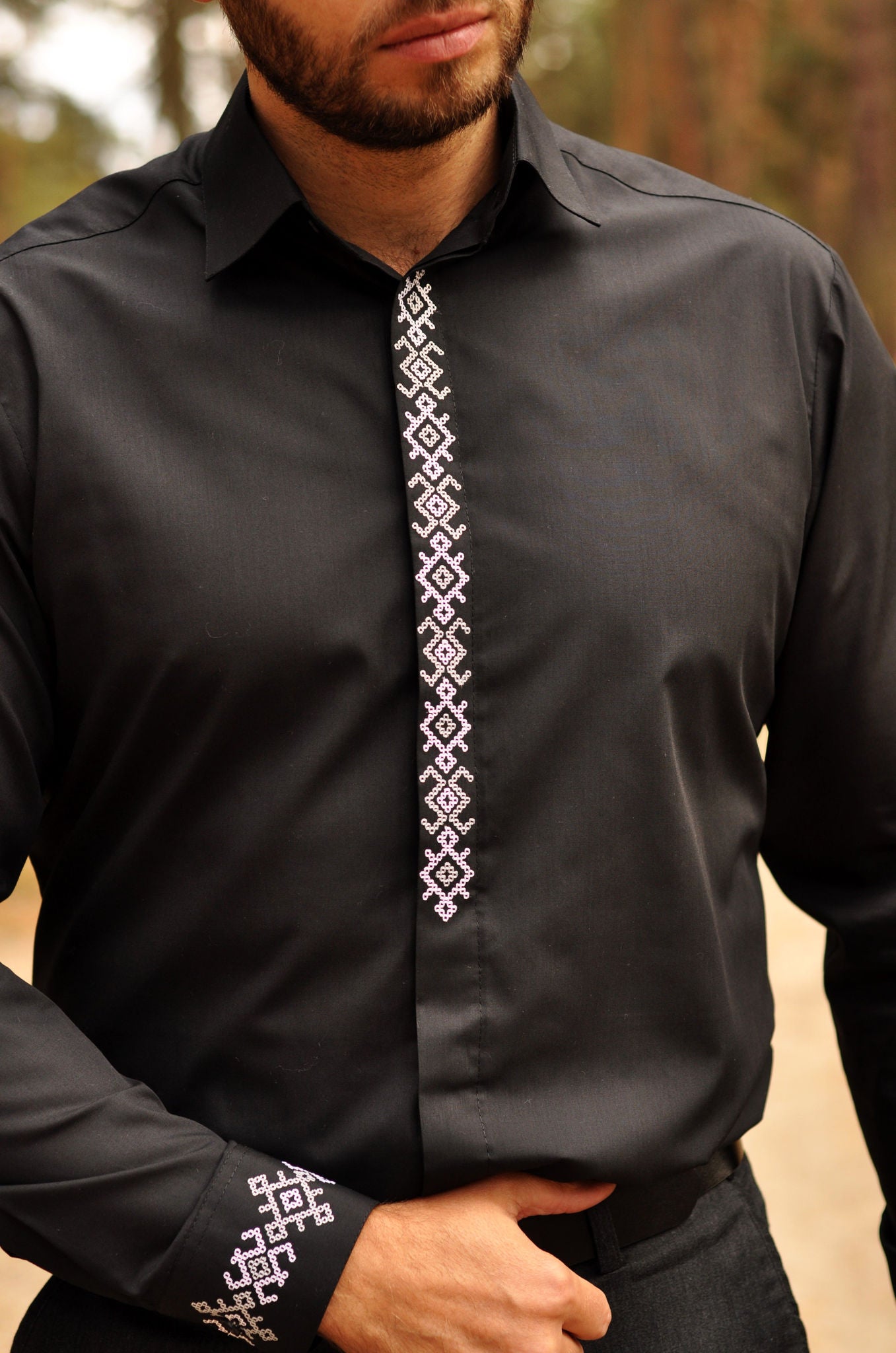 Men's Shirt and Women's Evening Dress in Ukrainian Style Ornament