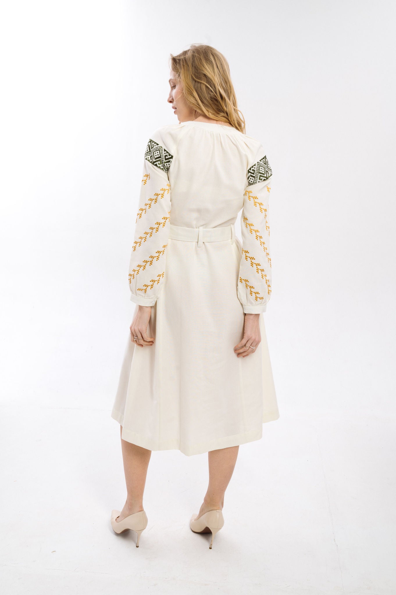 Milk Dress With Ethnic Ornament Ornament