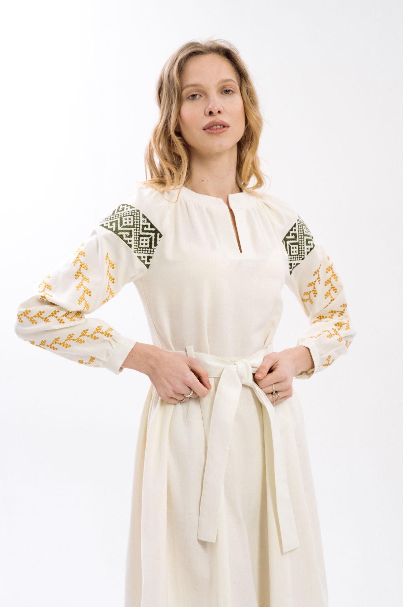 Milk Dress With Ethnic Ornament Ornament