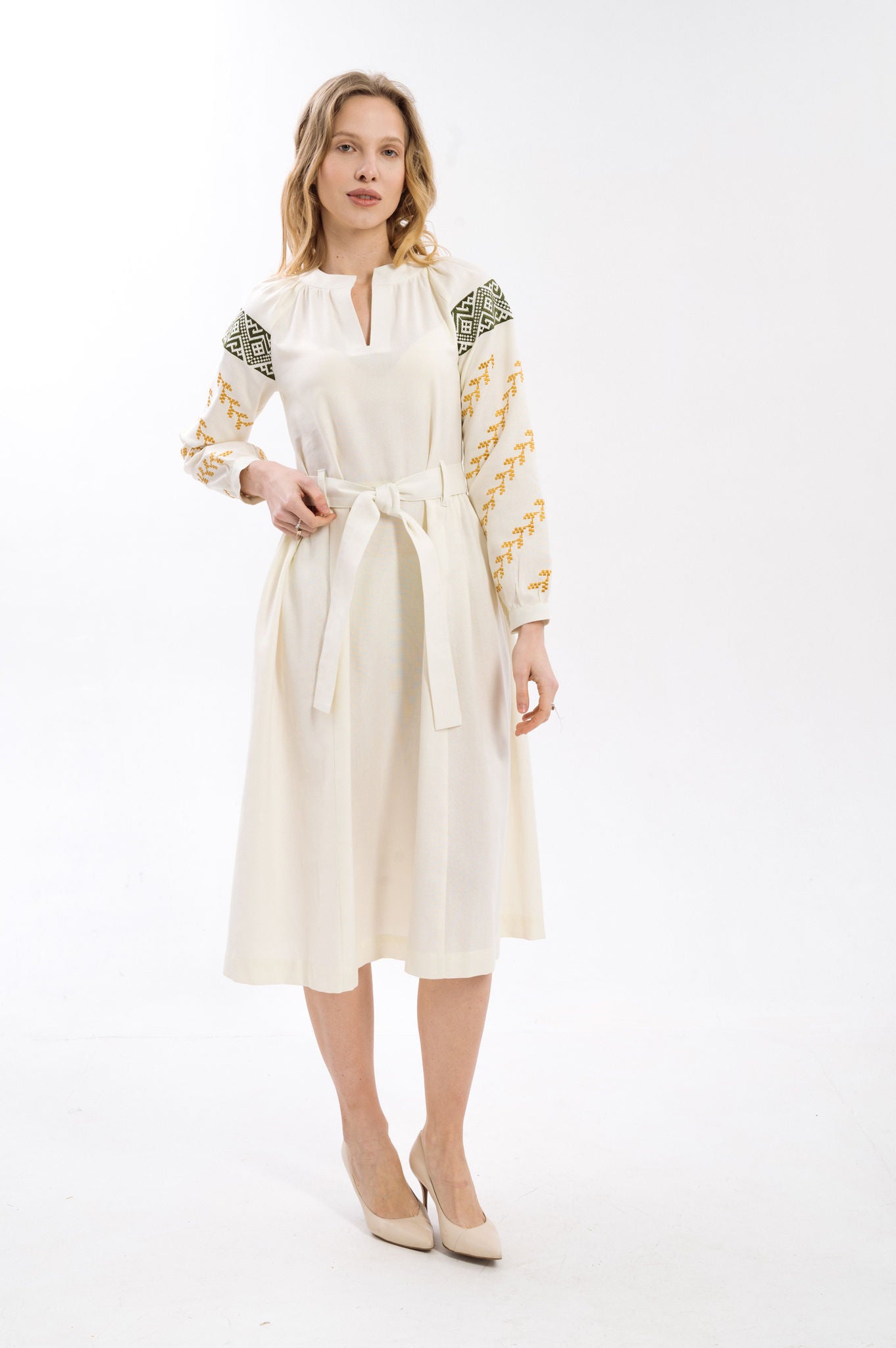 Milk Dress With Ethnic Ornament Ornament