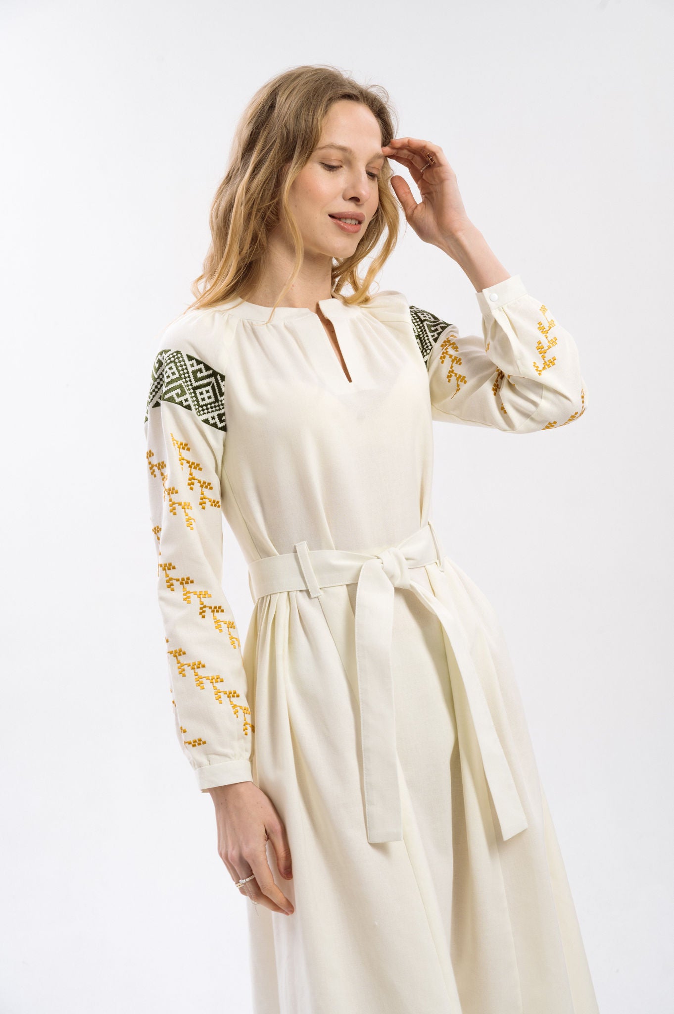 Milk Dress With Ethnic Ornament Ornament