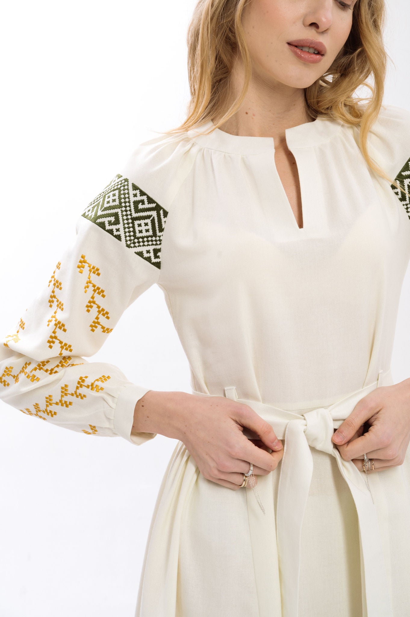 Milk Dress With Ethnic Ornament Ornament
