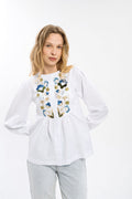White Embroidered Shirt With An Ornament In Shades Of The Sky Ornament