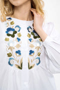 White Embroidered Shirt With An Ornament In Shades Of The Sky Ornament