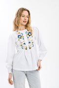 White Embroidered Shirt With An Ornament In Shades Of The Sky Ornament