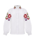 White Linen Blouse With Colorful Embroidery Ornament