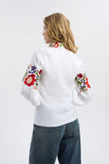 White Linen Blouse With Colorful Embroidery Ornament