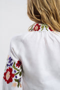 White Linen Blouse With Colorful Embroidery Ornament