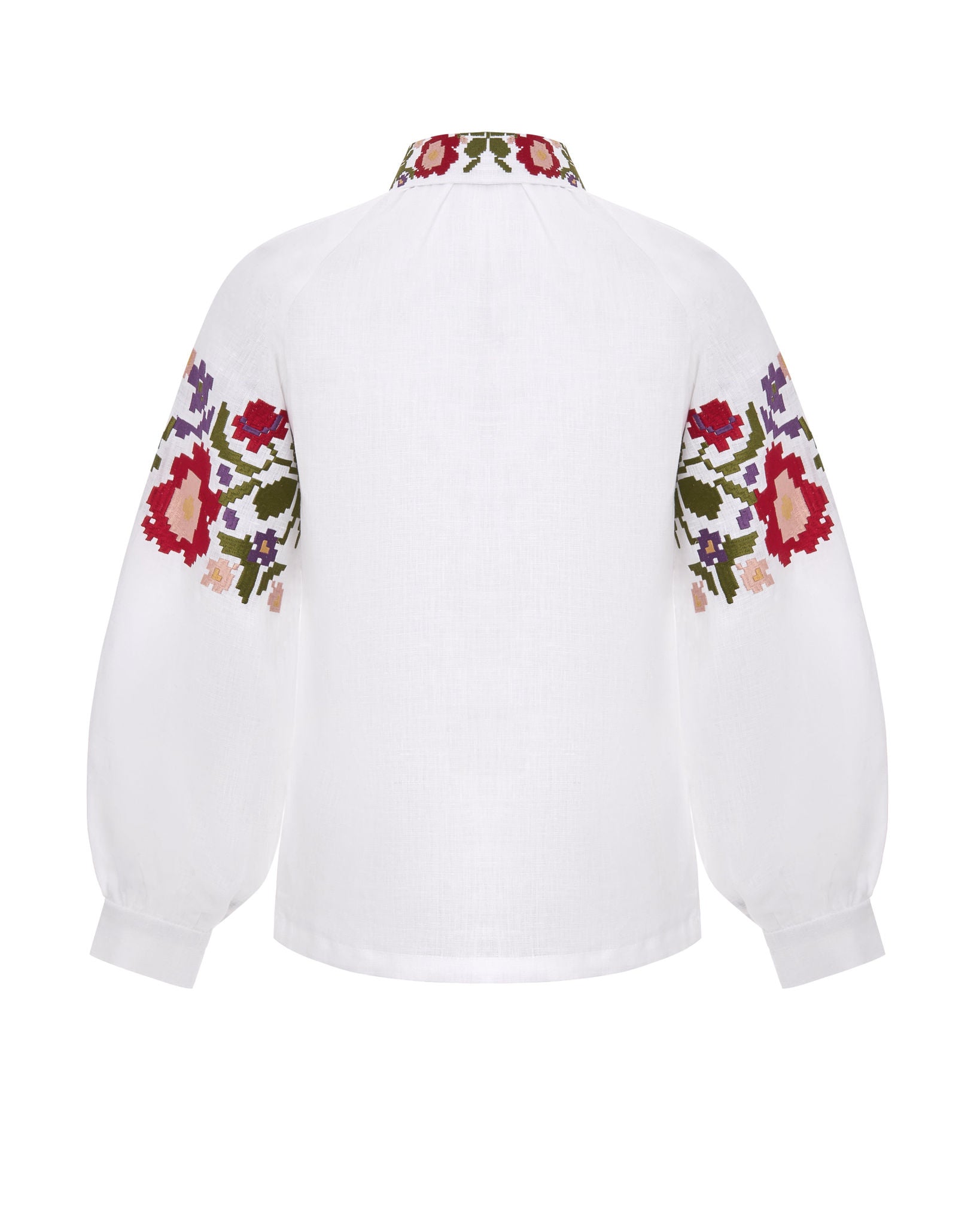 White Linen Blouse With Colorful Embroidery Ornament