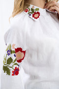 White Linen Blouse With Colorful Embroidery Ornament