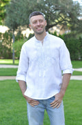 White Linen Embroidered Shirt With White-Gray Embroidery Ornament