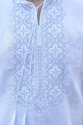 White Linen Embroidered Shirt With White-Gray Embroidery Ornament