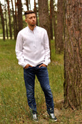 White Linen Embroidered Shirt With White-Gray Embroidery Ornament