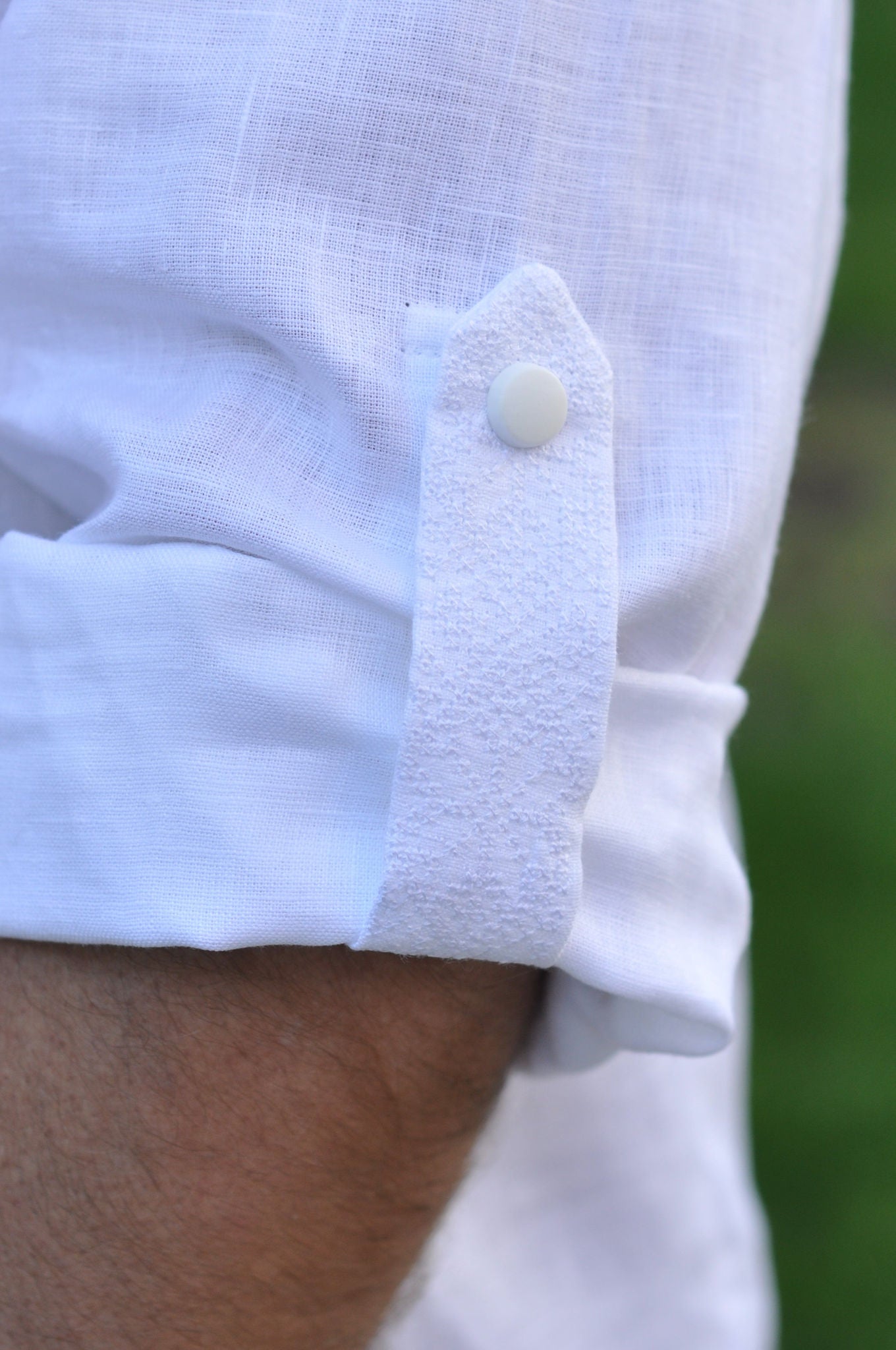 White Men's Linen Vyshyvanka with White-on-White Geometric Embroidery Ornament