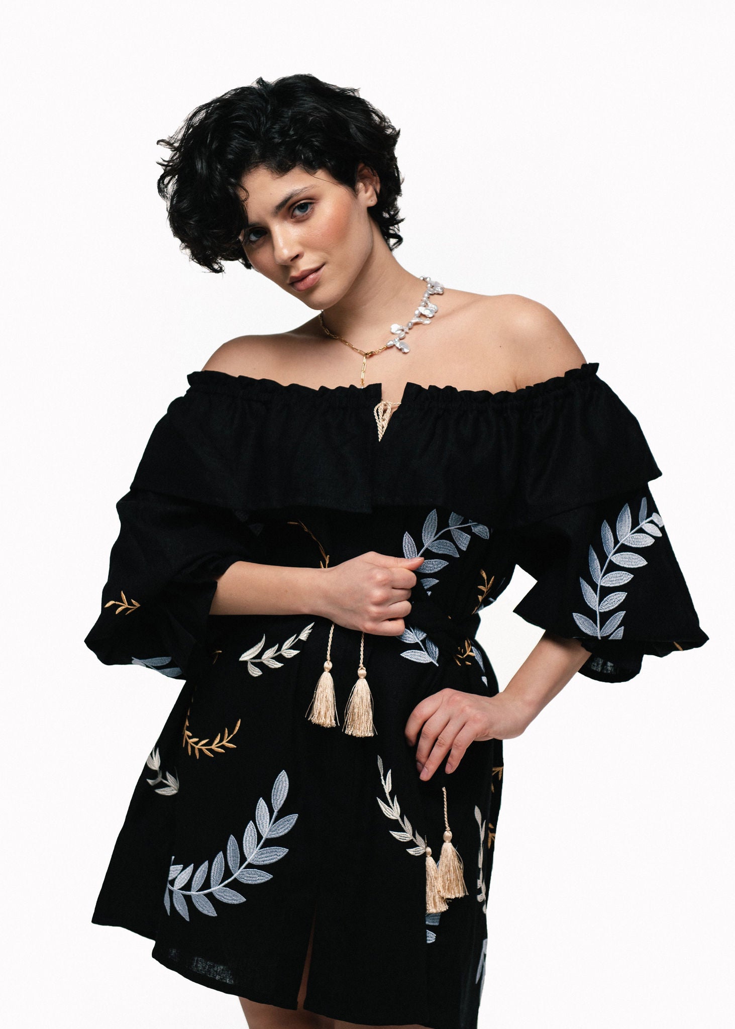 Women's Embroidered Dress "Breath" Black Ornament