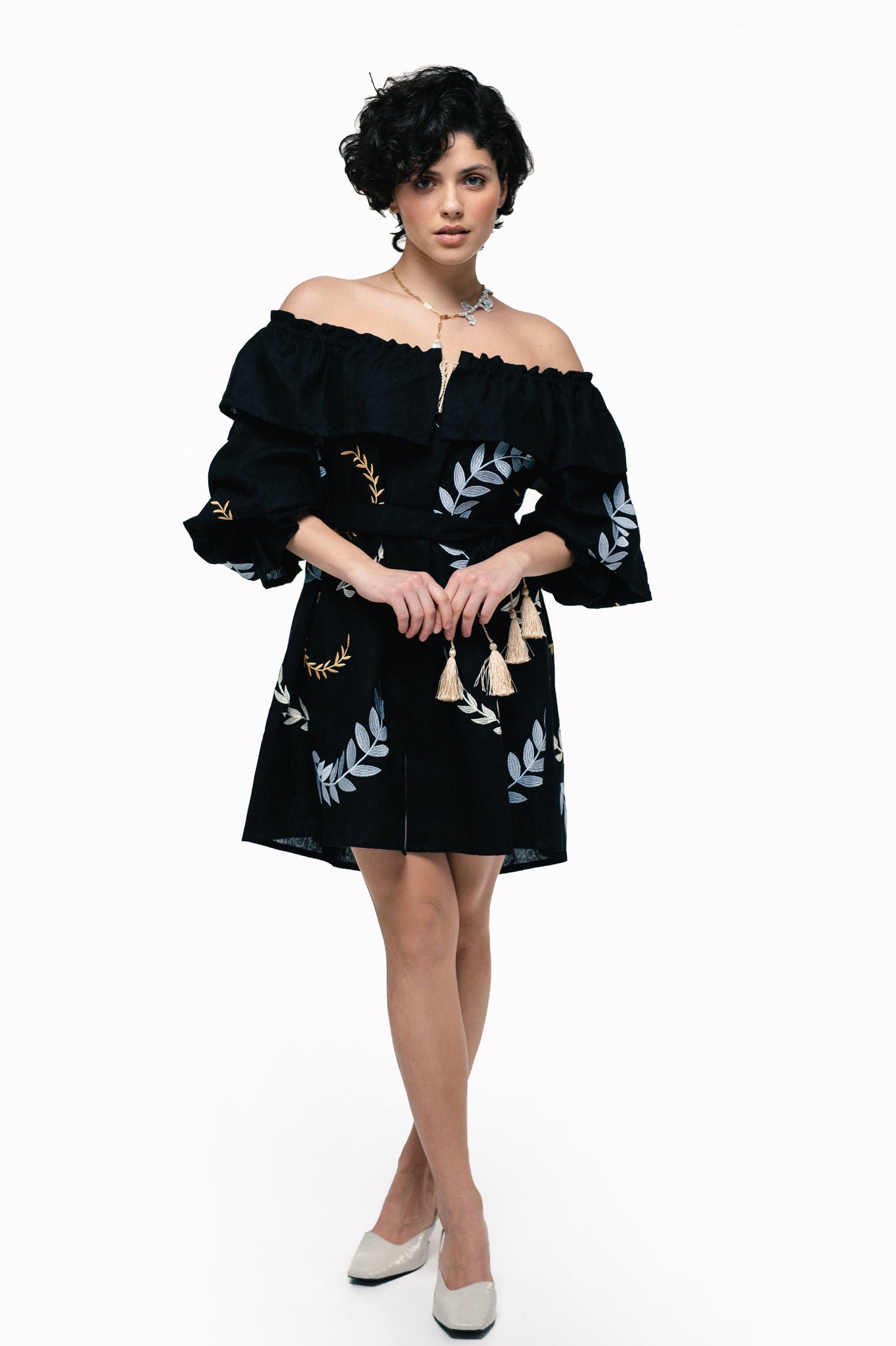 Women's Embroidered Dress "Breath" Black Ornament
