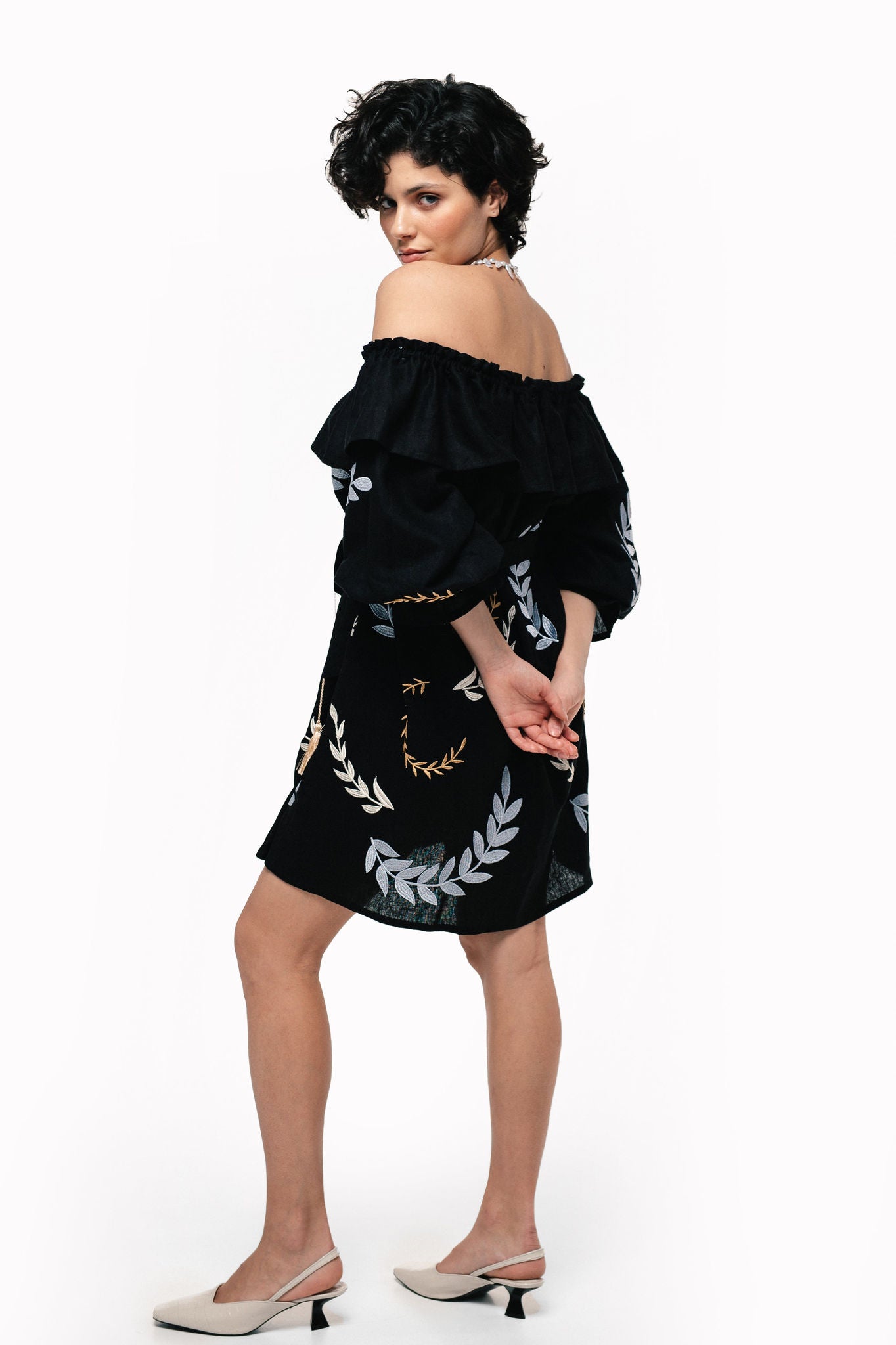 Women's Embroidered Dress "Breath" Black Ornament
