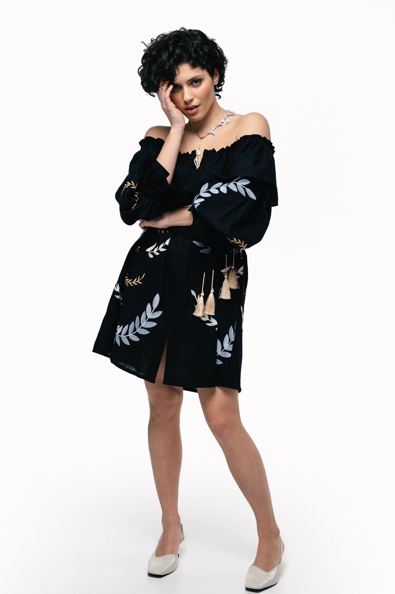 Women's Embroidered Dress "Breath" Black Ornament